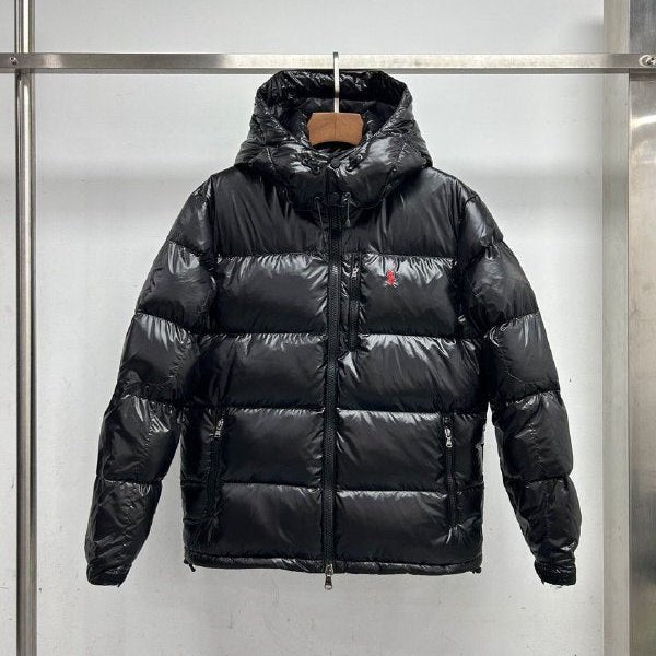 Doudoune noire brillante à capuche