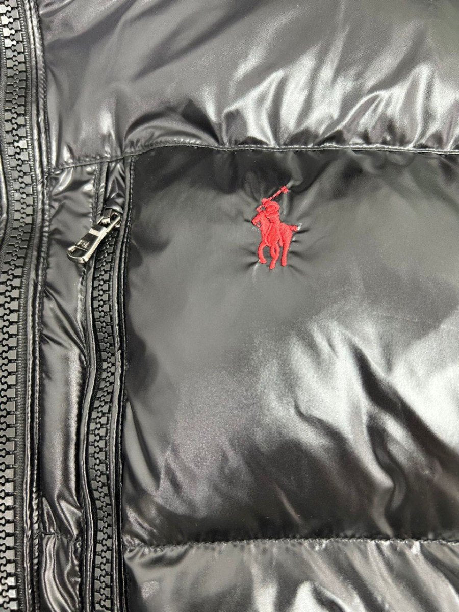 Doudoune noire brillante à capuche