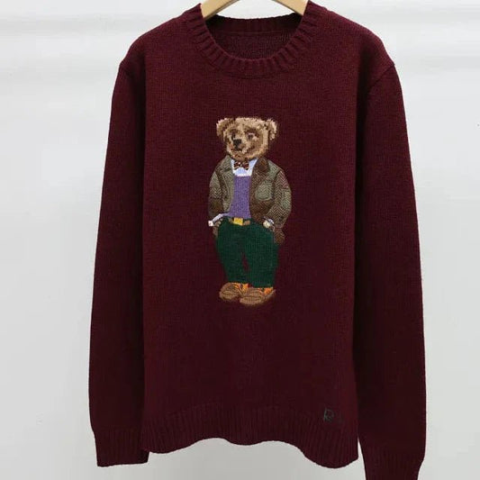 Burgundy Bear Knit Sweater