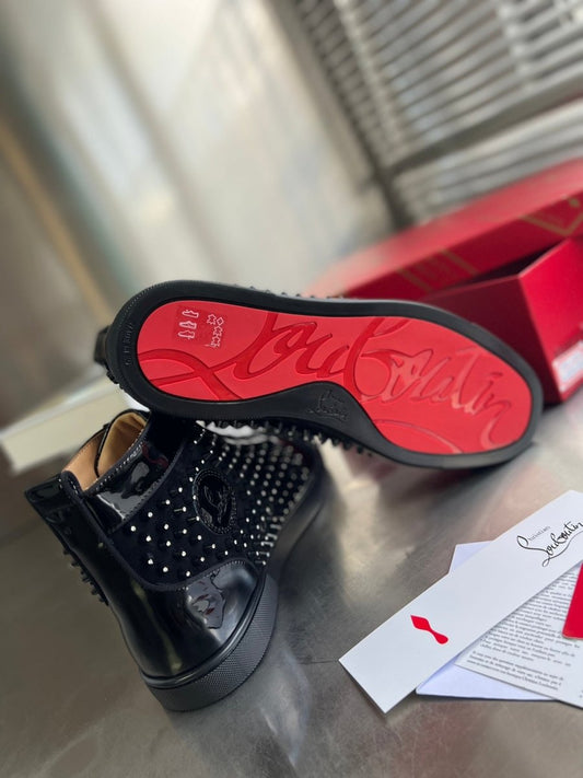 High-Top Black Diamond Studded Sneakers