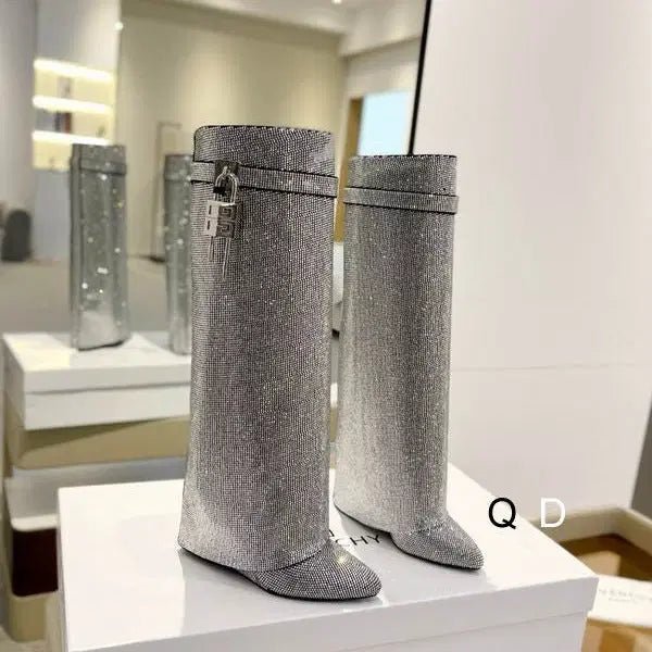 Knee-High Crystal Embellished Boots