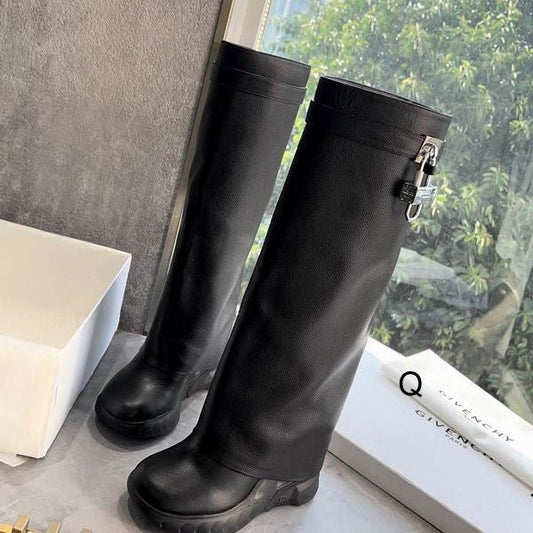 Bottes hautes à plateforme en cuir
